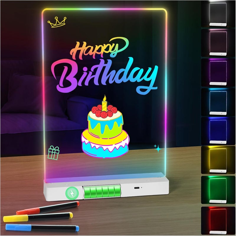 BYTLK LED Note Board with Colors,Rechargeable Acrylic Dry-Erase Board, 8-Color Luminous Acrylic whiteboard Calendar, Art Board, Suitable for classrooms/Offices/Home Decoration/Gifts (Vertical) - Image 1